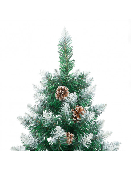 Albero di Natale Sottile con Legno Vero e Neve Verde 180 cm