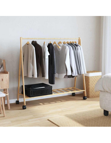 Appendiabiti con Ripiani e Ruote 106x34x106,5 cm in Bambù