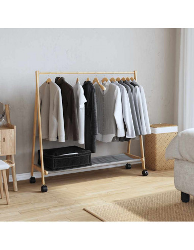 Appendiabiti con Ripiani e Ruote 106x34x106,5 cm in Bambù