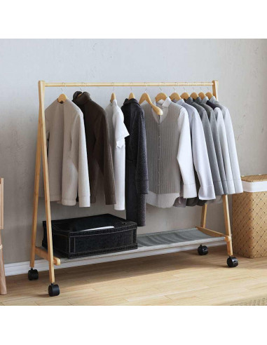 Appendiabiti con Ripiani e Ruote 106x34x106,5 cm in Bambù