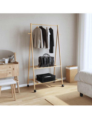 Appendiabiti con Ripiani e Ruote 96x45,5x155,5 cm in Bambù
