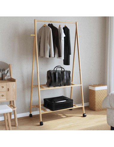 Appendiabiti con Ripiani e Ruote 96x45,5x155,5 cm in Bambù