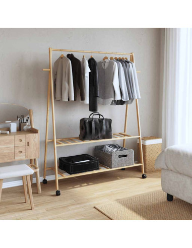 Appendiabiti con Ripiani e Ruote 132x45,5x155,5 cm in Bambù