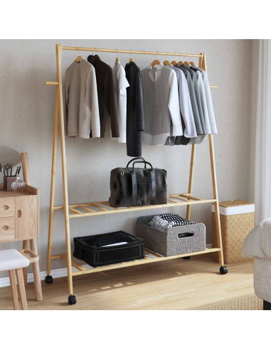 Appendiabiti con Ripiani e Ruote 132x45,5x155,5 cm in Bambù