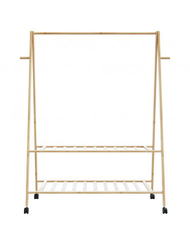Appendiabiti con Ripiani e Ruote 132x45,5x155,5 cm in Bambù