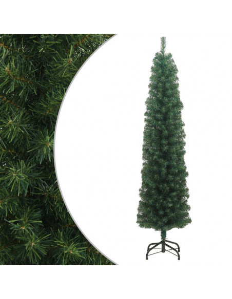 Albero di Natale Artificiale Sottile con Base Verde 210 cm PVC