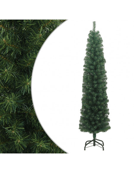 Albero di Natale Artificiale Sottile con Base Verde 180 cm PVC