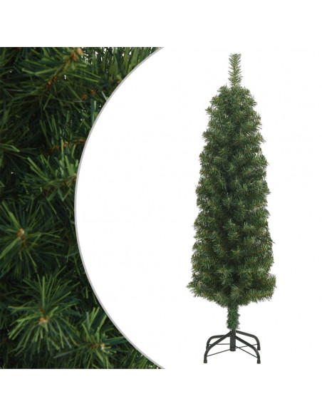 Albero di Natale Artificiale Sottile con Base Verde 150 cm PVC