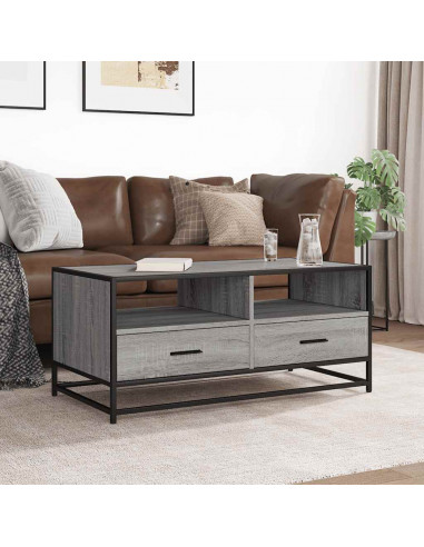 Tavolino Grigio Sonoma 100x50x45 cm Legno Multistrato e Metallo