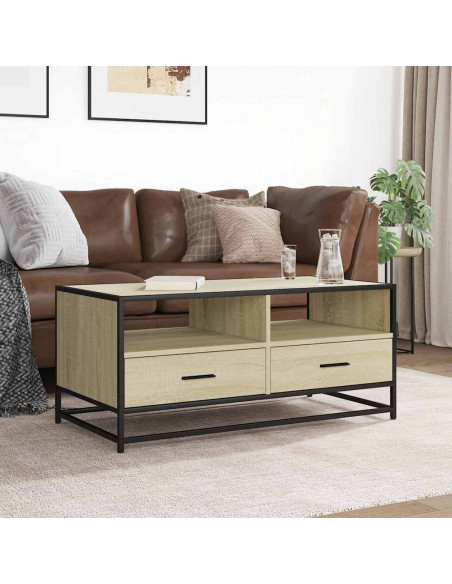 Tavolino Rovere Sonoma 100x50x45 cm Legno Multistrato e Metallo