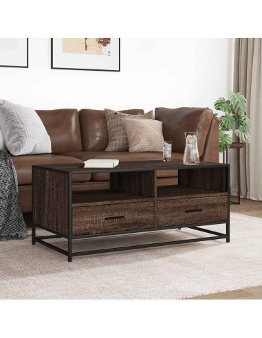 Tavolino Rovere Marrone 100x50x45cm Legno Multistrato e Metallo