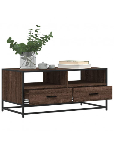 Tavolino Rovere Marrone 100x50x45cm Legno Multistrato e Metallo