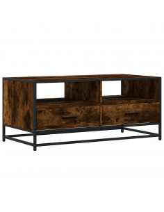 Tavolino Rovere Fumo 100x50x45cm in Legno Multistrato e Metallo