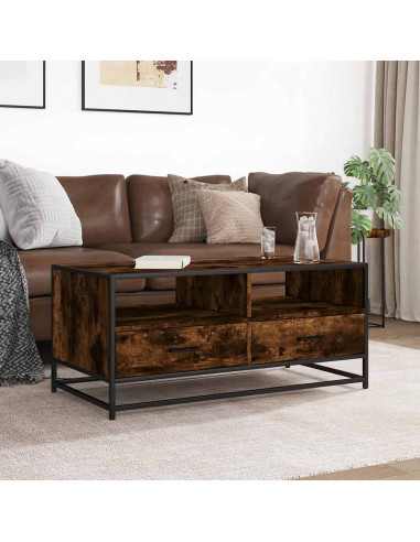 Tavolino Rovere Fumo 100x50x45cm in Legno Multistrato e Metallo