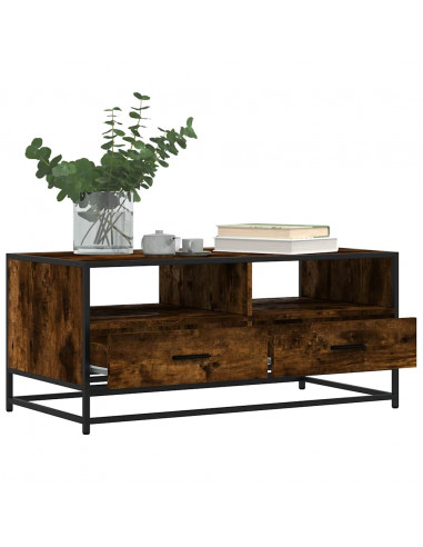 Tavolino Rovere Fumo 100x50x45cm in Legno Multistrato e Metallo