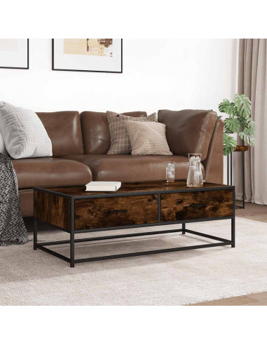 Tavolino Salotto Rovere Fumo 100x50x35 cm Multistrato e Metallo