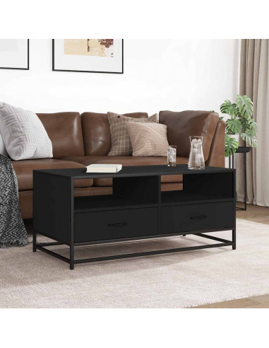Tavolino Salotto Nero 100x50x45 cm Legno Multistrato e Metallo