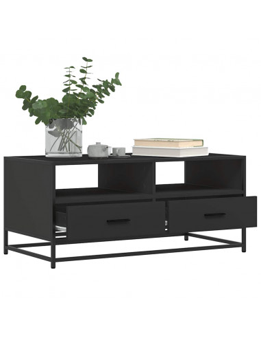 Tavolino Salotto Nero 100x50x45 cm Legno Multistrato e Metallo