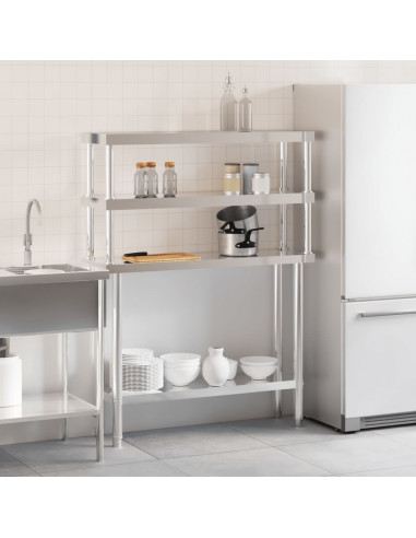Tavolo Lavoro Cucina con Ripiano 110x30x150 cm Acciaio Inox