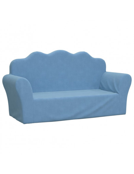 Divano per Bambini a 2 Posti Blu in Morbido Peluche