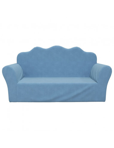 Divano per Bambini a 2 Posti Blu in Morbido Peluche