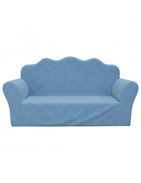 Divano per Bambini a 2 Posti Blu in Morbido Peluche