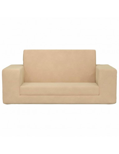 Divano Letto per Bambini a 2 Posti Crema in Morbido Peluche