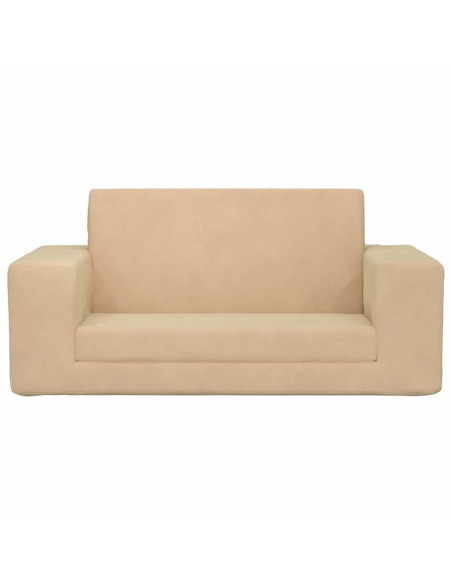 Divano Letto per Bambini a 2 Posti Crema in Morbido Peluche