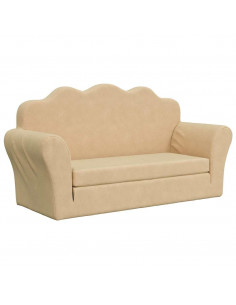 Divano Letto per Bambini a 2 Posti Crema in Morbido Peluche