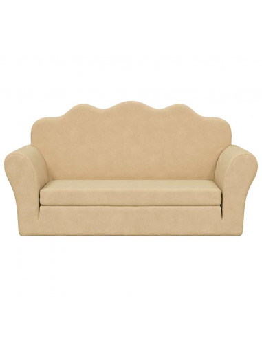 Divano Letto per Bambini a 2 Posti Crema in Morbido Peluche