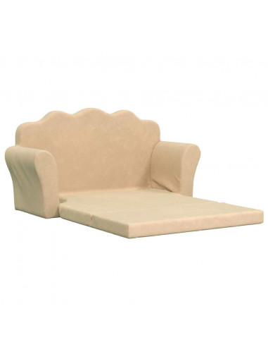 Divano Letto per Bambini a 2 Posti Crema in Morbido Peluche