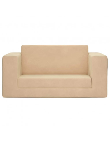 Divano Letto per Bambini a 2 Posti Crema in Morbido Peluche