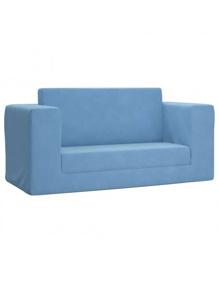 Divano Letto per Bambini a 2 Posti Blu in Morbido Peluche