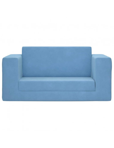 Divano Letto per Bambini a 2 Posti Blu in Morbido Peluche