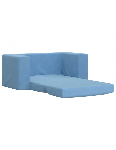 Divano Letto per Bambini a 2 Posti Blu in Morbido Peluche