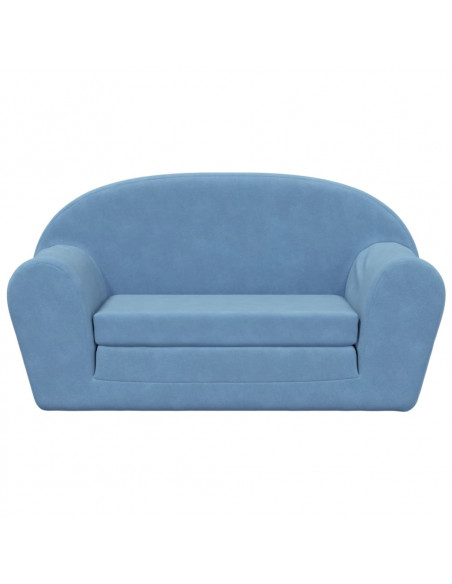 Divano Letto per Bambini a 2 Posti Blu in Morbido Peluche