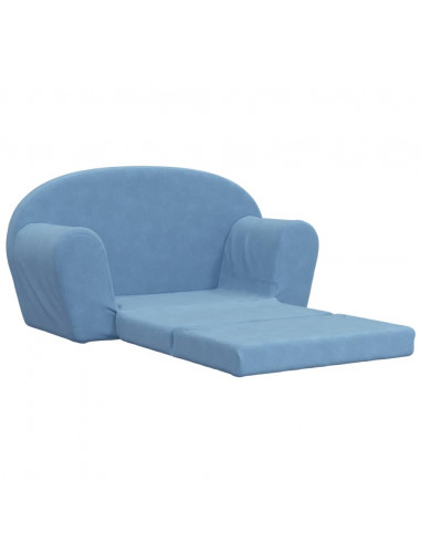 Divano Letto per Bambini a 2 Posti Blu in Morbido Peluche