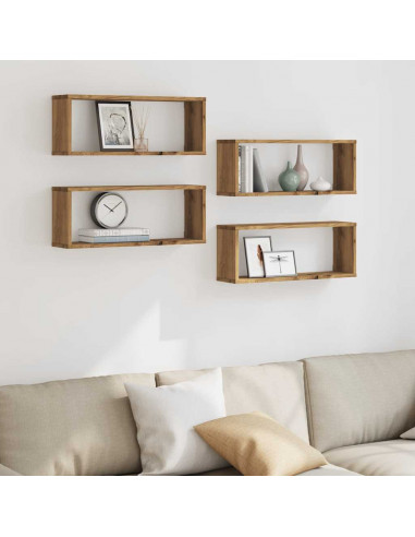 Mensole Parete a Cubo 4 pz Artigianale 30x15x30 cm Truciolato