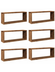 Mensole a Cubo Muro 6 pz Legno Antico 60x15x23 cm in Truciolato