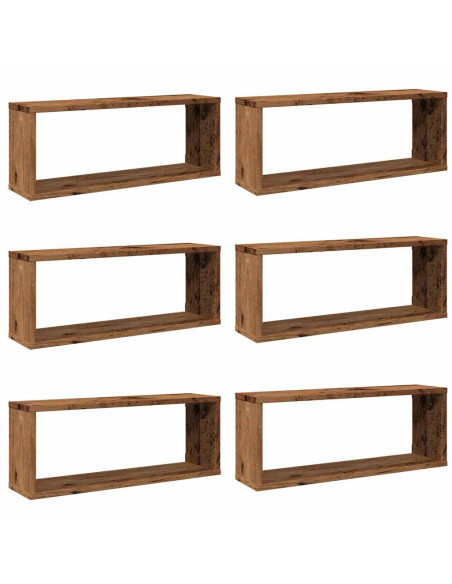 Mensole a Cubo Muro 6 pz Legno Antico 60x15x23 cm in Truciolato