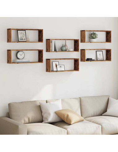 Mensole a Cubo Muro 6 pz Legno Antico 60x15x23 cm in Truciolato