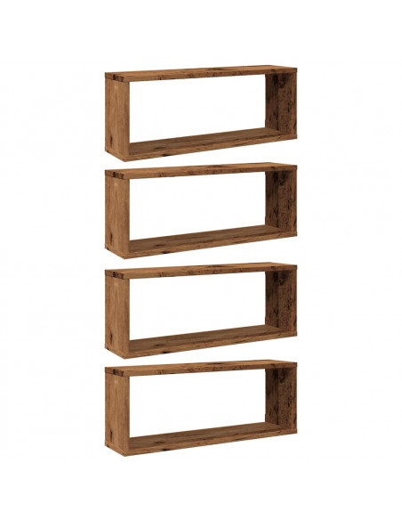 Mensole a Cubo Muro 4 pz Legno Antico 60x15x23 cm in Truciolato