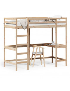 Letto Soppalco con Scrivania 90x190 cm Legno Massello Pino