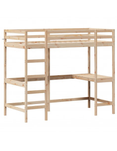 Letto Soppalco con Scrivania 90x190 cm Legno Massello Pino 2