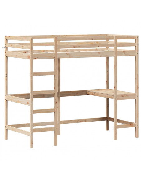 Letto Soppalco con Scrivania 90x190 cm Legno Massello Pino
