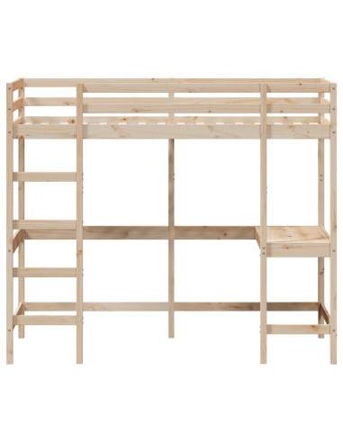 Letto Soppalco con Scrivania 90x190 cm Legno Massello Pino