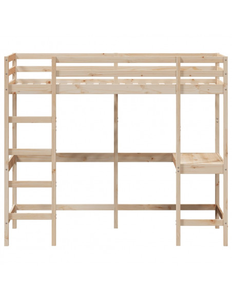 Letto Soppalco con Scrivania 90x190 cm Legno Massello Pino