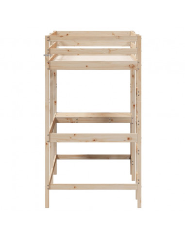 Letto Soppalco con Scrivania 90x190 cm Legno Massello Pino