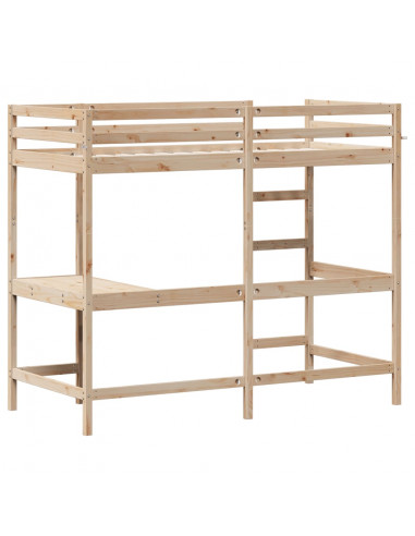 Letto Soppalco con Scrivania 90x190 cm Legno Massello Pino