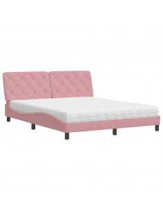Letto con Materasso Rosa 160x200 cm in Velluto